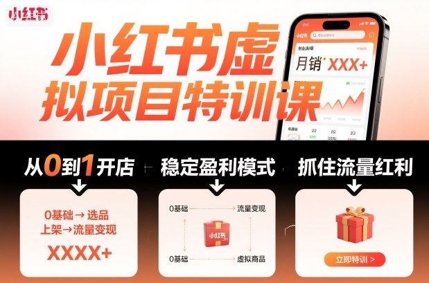 小红书虚拟项目特训课，帮你从0到1打造稳定盈利的店铺，抓住流量红利（更新9月）-云创智库