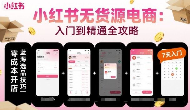 小红书无货源电商，入门到精通，开店+选品+笔记+剪辑+赛道+内容-云创智库