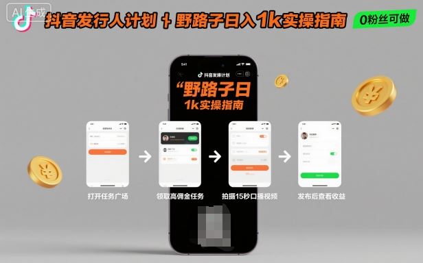抖音发行人计划全新野路子玩法，随时随地，只要有手机，就能操作，日入1k+【揭秘】-云创智库