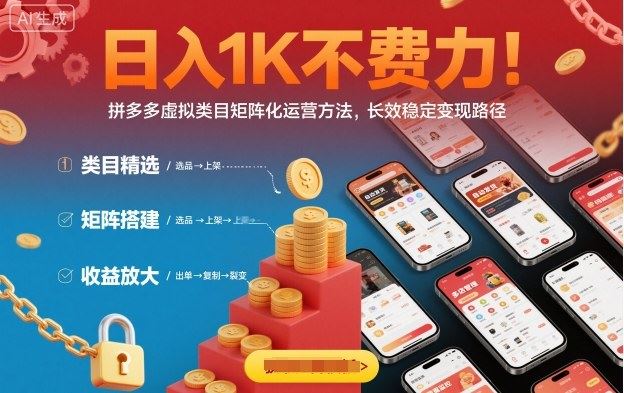 日入1K不费力！拼多多虚拟类目矩阵化运营方法，长效稳定变现路径-云创智库