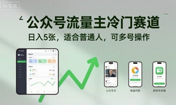 公众号流量主冷门赛道，日入5张，适合普通人，可多号操作-云创智库