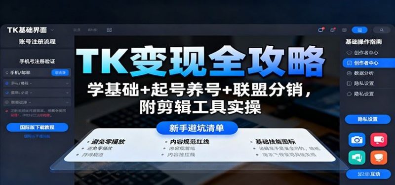 TK变现全攻略：学基础+起号养号+联盟分销，附剪辑工具实操-云创智库
