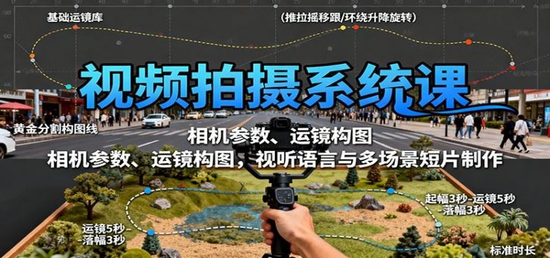 视频拍摄系统课：相机参数、运镜构图，视听语言与多场景短片制作-云创智库