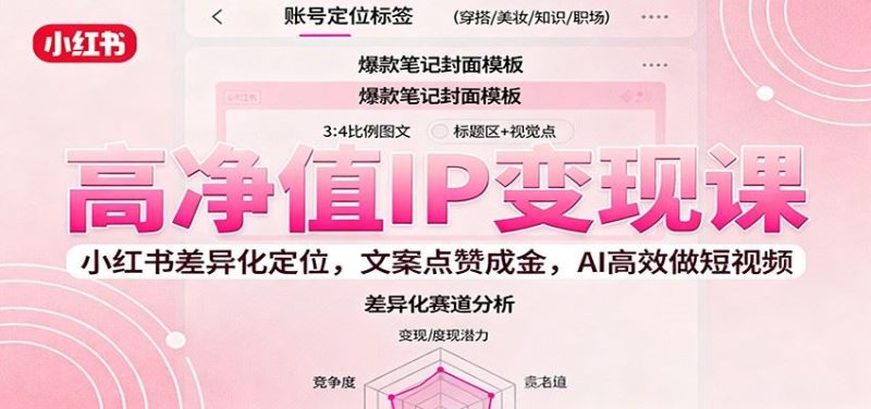 高净值IP变现课：小红书差异化定位，文案点赞成金， AI高效做短视频-云创智库