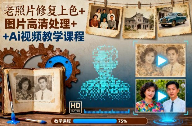 老照片修复上色+图片高清处理+Ai视频教学课程-云创智库