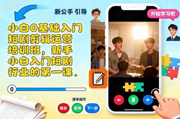 小白0基础入门短剧剪辑运营培训班，新手小白入门短剧行业的第一课-云创智库