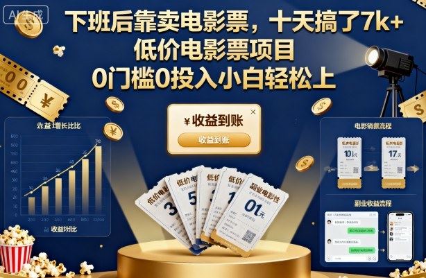 下班后靠卖电影票，十天搞了7k+，低价电影票项目，0门槛0投入小白轻松上手【揭秘】-云创智库