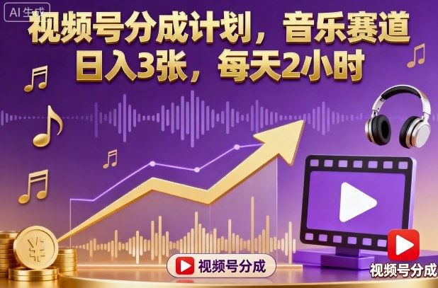 视频号分成计划，音乐赛道，日入3张，每天2小时-云创智库