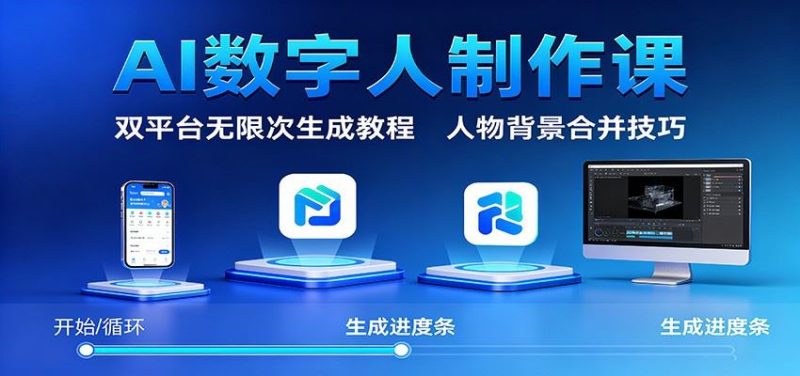 AI数字人制作课：双平台无限次生成教程，人物背景合并技巧-云创智库