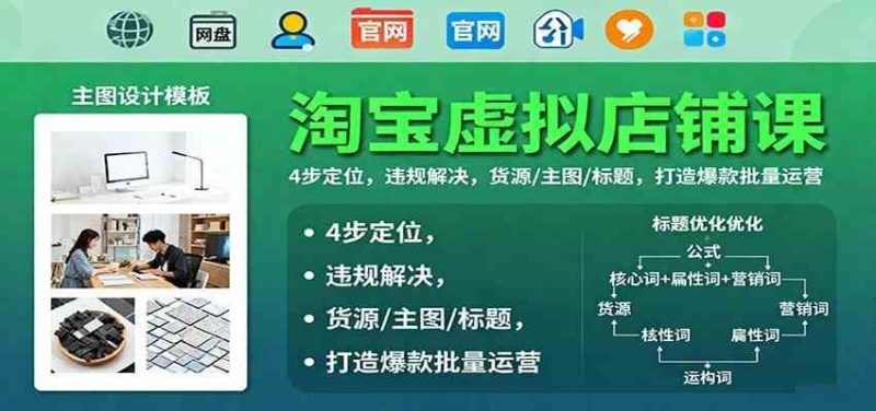 淘宝虚拟店铺课：4步定位，违规解决，货源/主图/标题，打造爆款批量运营-云创智库