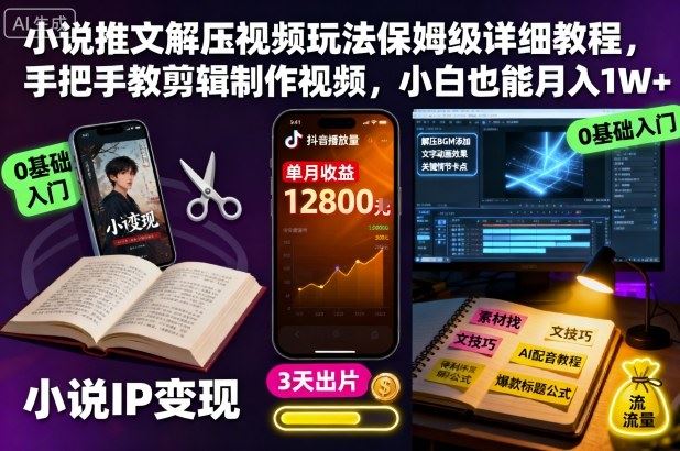 小说推文解压视频玩法保姆级详细教程，手把手教剪辑制作视频，小白也能月入1W+-云创智库