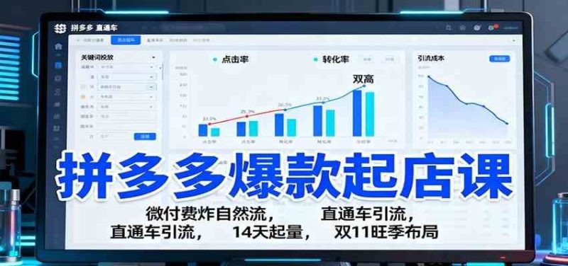 拼多多爆款起店课：微付费炸自然流，直通车引流，14天起量，双11旺季布局-云创智库