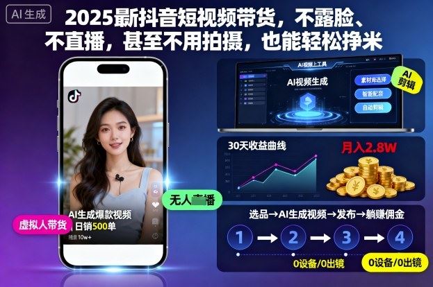 2025最新抖音短视频带货，不露脸、不直播，甚至不用拍摄，也能轻松挣米-云创智库