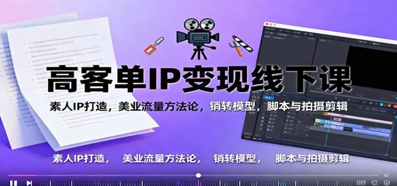 高客单IP变现线下大课：素人IP打造，美业流量方法论，销转模型，脚本与拍摄剪辑-云创智库