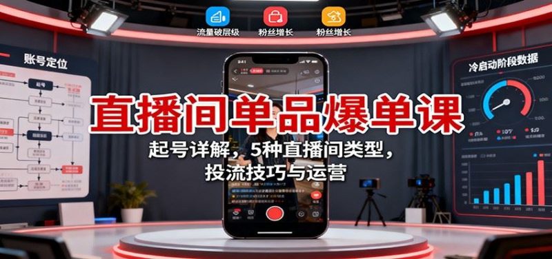 直播间单品爆单课：起号详解，5种直播间类型，投流技巧与运营-云创智库