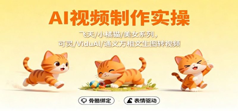 AI视频制作实操，飞天/小橘猫/美女系列，可灵/ViduAl/通义万相文生图转视频-云创智库