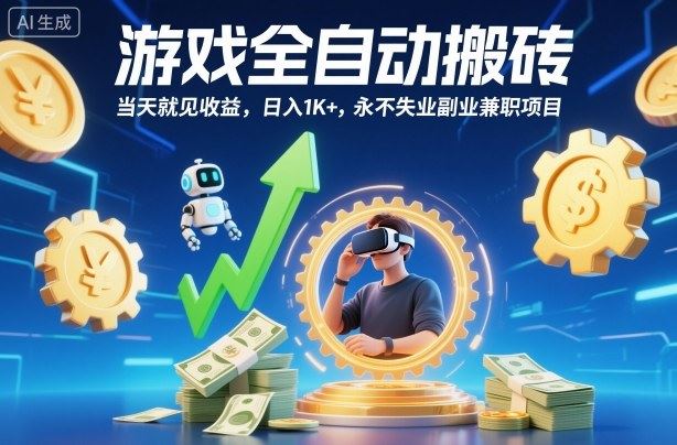 游戏全自动搬砖，当天就见收益，日入1K+，永不失业副业兼职项目【揭秘】-云创智库
