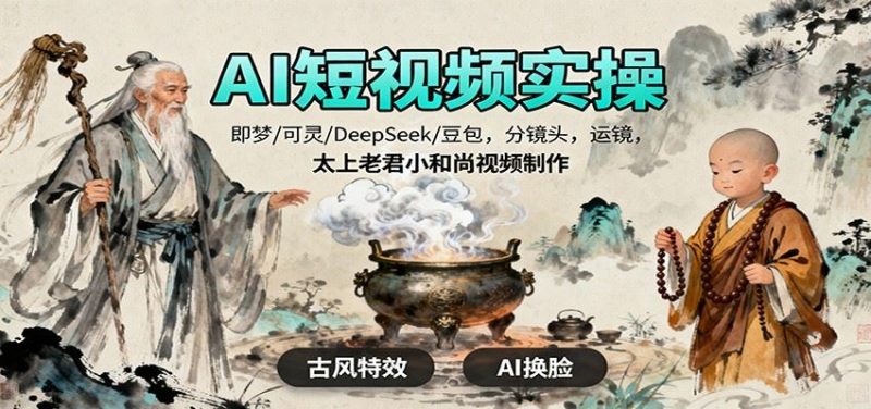 AI短视频实操，即梦/可灵/DeepSeek/豆包，分镜头，运镜，太上老君小和尚视频制作-云创智库