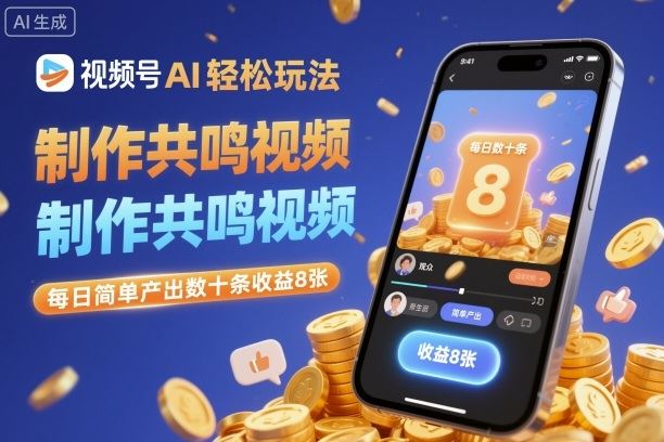 视频号AI轻松玩法，制作共鸣视频，每日简单产出数十条收益8张-云创智库