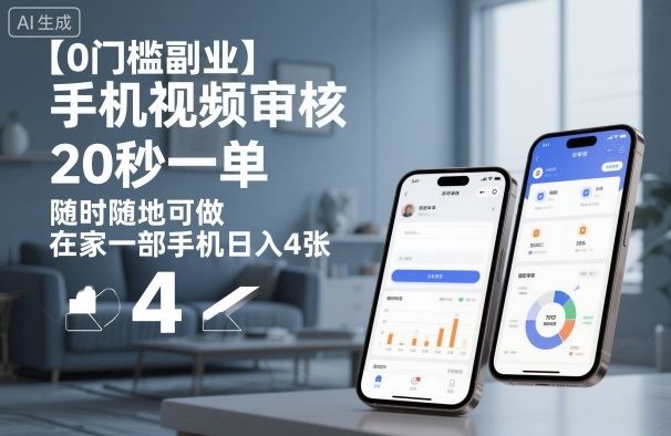 【0门槛副业】手机视频审核，20秒一单，随时随地可做，在家一部手机日入4张【揭秘】-云创智库