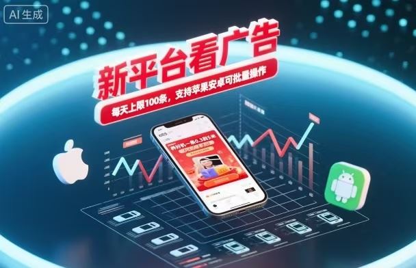 新台看广告，养好机一条5毛到5块，单机日入30到100，支持苹果安卓，可批量操作。-云创智库