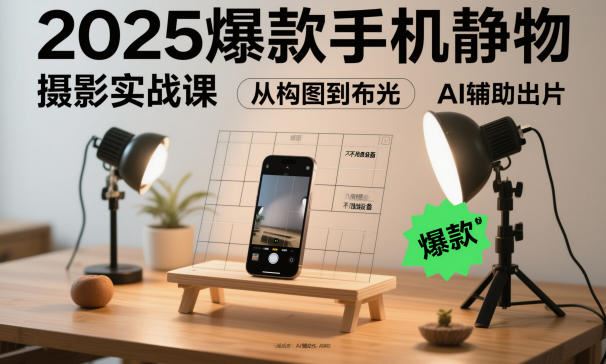 2025爆款手机静物摄影实战课，从构图到布光，不用贵设备，AI辅助出片-云创智库