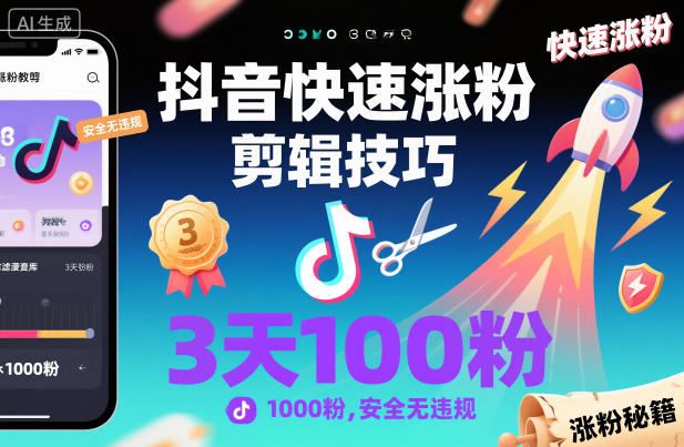 抖音快速涨粉剪辑技巧，3天1000粉，安全无违规-云创智库