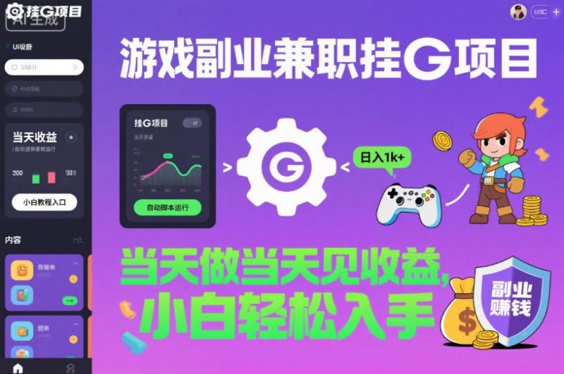 游戏副业兼职挂G项目，当天做当天见收益,日入1k+，小白轻松入手【揭秘】-云创智库