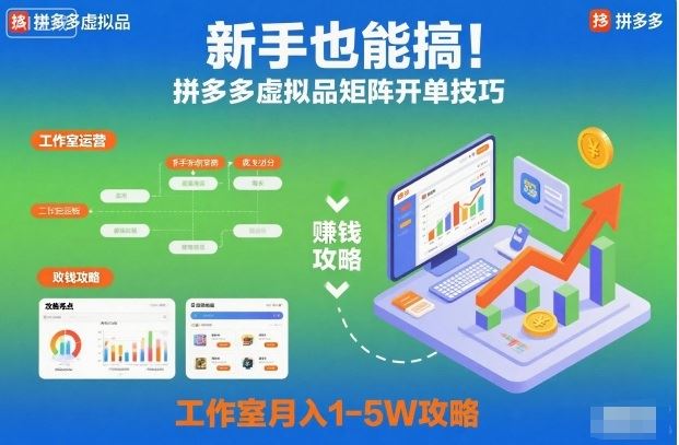新手也能搞！拼多多虚拟品矩阵开单技巧，工作室月入1-5W攻略【揭秘】-云创智库