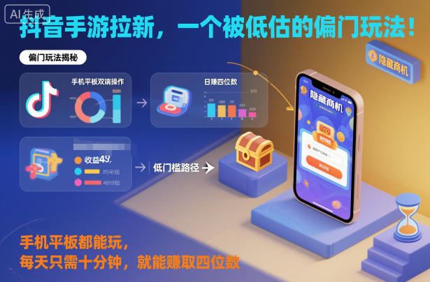 抖音手游拉新，一个被低估的偏门玩法！手机平板都能玩，每天只需十分钟，就能賺取四位数【揭秘】-云创智库