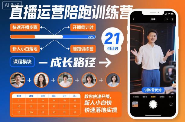 直播运营陪跑训练营，教你快速开播，新人小白快速落地实操-云创智库