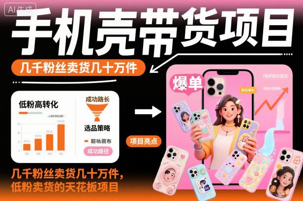 手机壳带货项目，几千粉丝卖货几十万件，短视频低粉卖货的天花板项目-云创智库