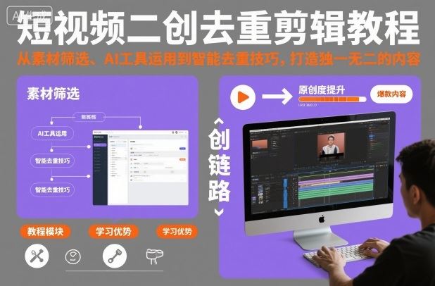 短视频二创去重剪辑教程，从素材筛选、AI工具运用到智能去重技巧，打造独一无二的内容-云创智库