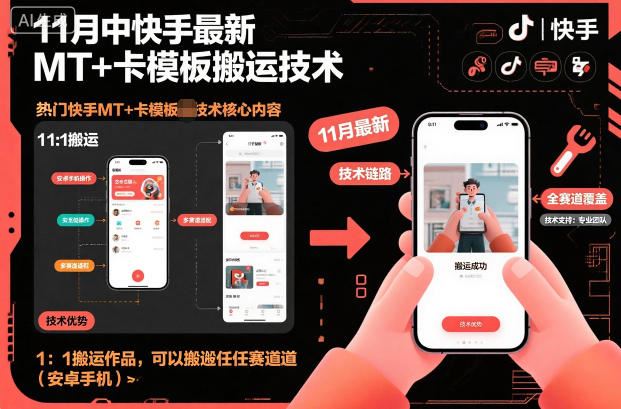 11月中快手最新MT+卡模板搬运技术，1：1搬运作品，可以搬运任何赛道（安卓手机）-云创智库