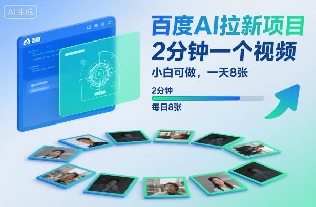 百度AI拉新项目，2分钟一个视频，小白可做，一天8张【附案例+保姆级教程】-云创智库