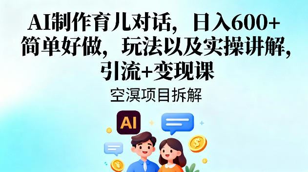 AI制作育儿对话，日入6张+，简单好做，玩法以及实操讲解，引流+变现课-云创智库