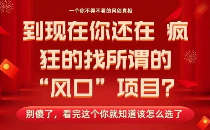 马上26年了，你还在找所谓的风口项目？别傻了，看完这个你全都懂了！【揭秘】-云创智库