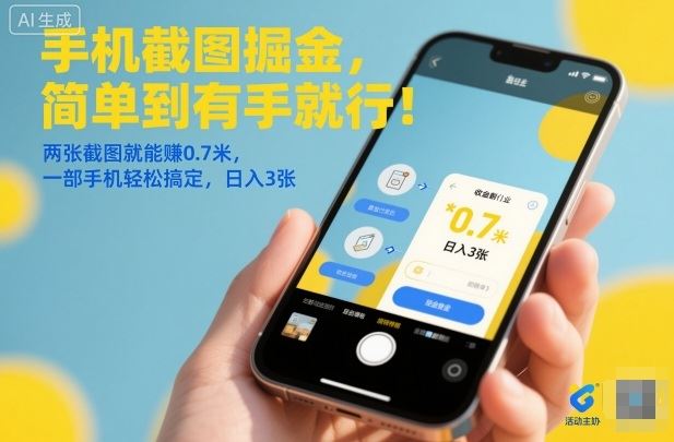 手机截图掘金，简单到有手就行！两张截图就能賺0.7米，一部手机轻松搞定，日入3张【揭秘】-云创智库