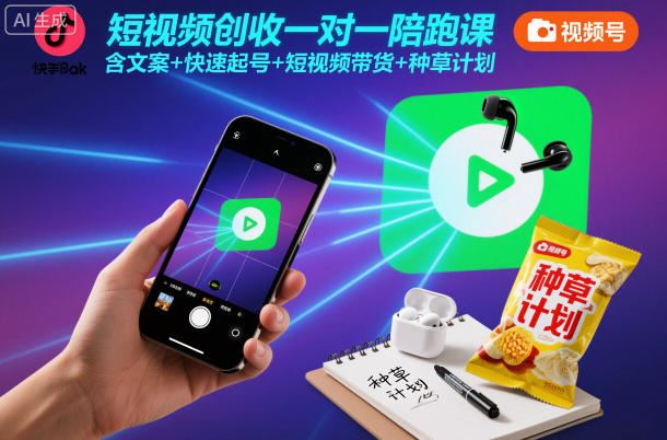 短视频创收一对一陪跑课，含文案+快速起号+短视频带货+种草计划-云创智库