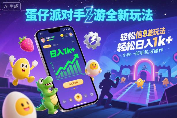 蛋仔派对手游全新玩法，轻松日入1k+，风口信息差玩法，当天见收益，小白一部手机可操作-云创智库