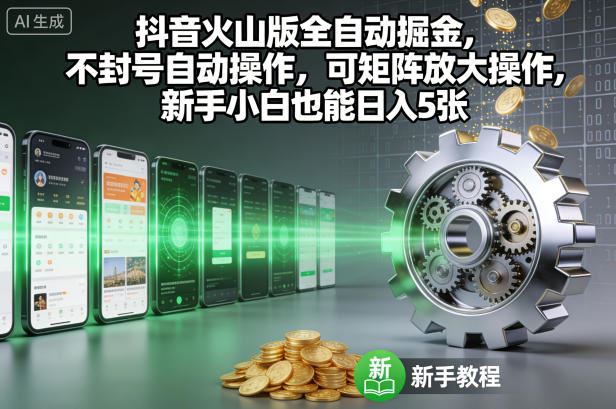 抖音火山版全自动掘金，不封号自动操作，可矩阵放大操作，新手小白也能日入5张【揭秘】-云创智库