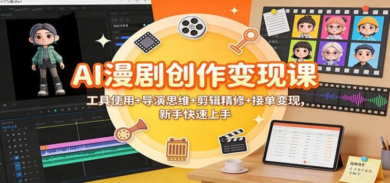 AI漫剧创作变现课：工具使用+导演思维+剪辑精修+接单变现，新手快速上手-云创智库