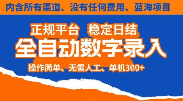全自动数字录入，单机日入3张+，内含所有渠道全程免费零成本，操作简单可矩阵开干【揭秘】-云创智库