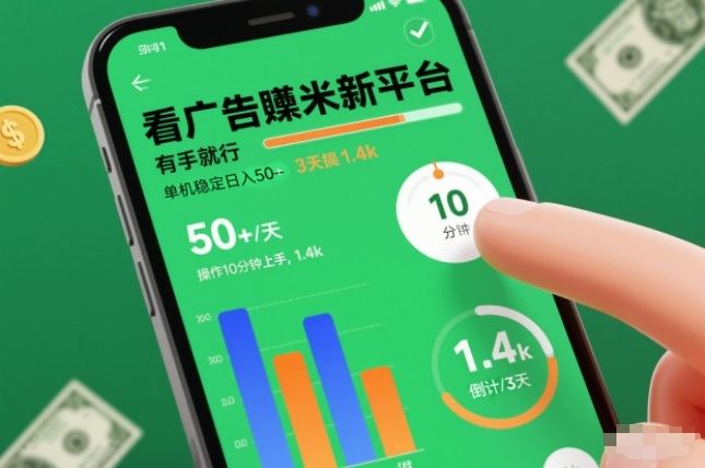 看广告賺米新平台，有手就行，单机稳定日入50+，操作10分钟上手，3天搞了1.4k【揭秘】-云创智库