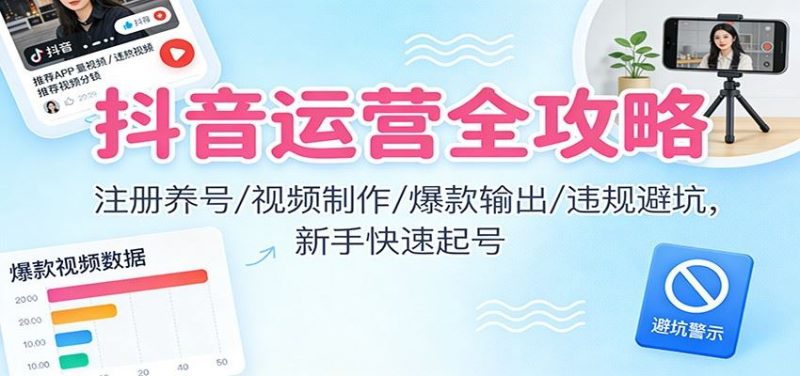 抖音运营全攻略：注册养号/视频制作/爆款输出/违规避坑，新手快速起号-云创智库