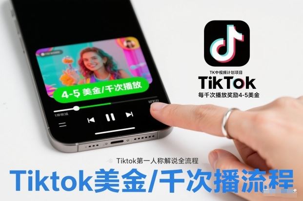 TK中视频计划项目，Tiktok第一人称解说流程，每干次播放奖励4-5美金-云创智库