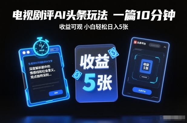 电视剧评AI头条玩法，一篇10分钟，收益可观，小白轻松日入5张+【独家】-云创智库