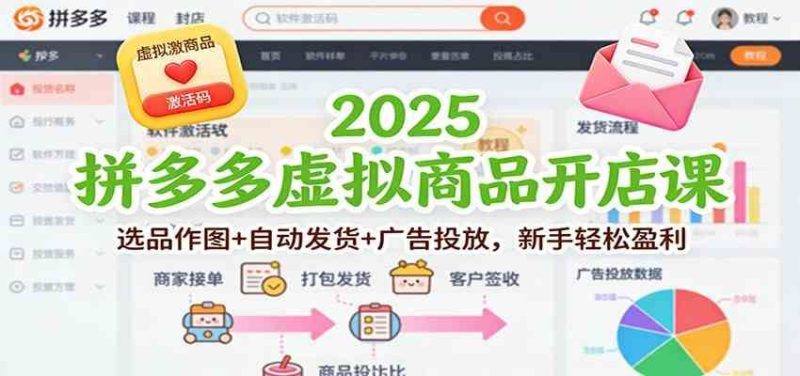 2025拼多多虚拟商品开店课：选品作图+自动发货+广告投放，新手轻松盈利-云创智库