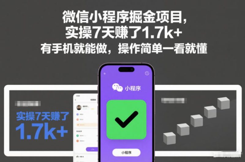 微信小程序掘金项目，实操7天賺了1.7k+，有手机就能做，操作简单一看就懂【揭秘】-云创智库