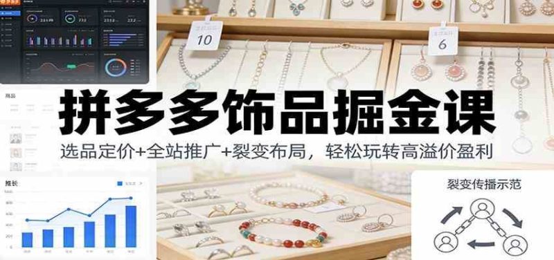 拼多多饰品掘金课：选品定价+全站推广+裂变布局，轻松玩转高溢价盈利-云创智库